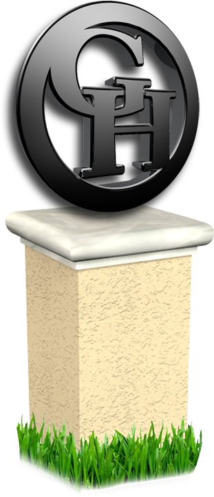 Gregory Homes metal logo on column