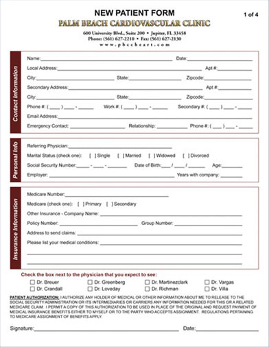 New Patient Form, page 1